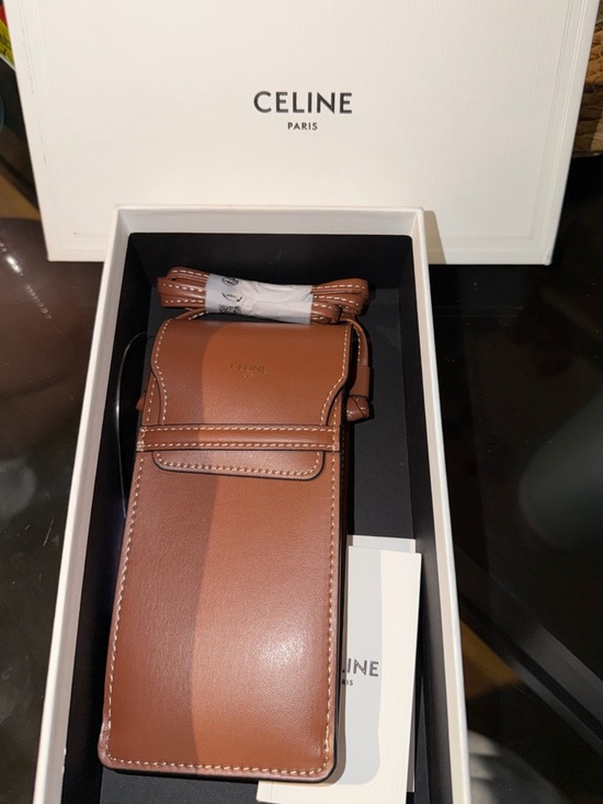 Celine Brown Leather Crossbody Phone Case with Strap - Picture 3 of 4